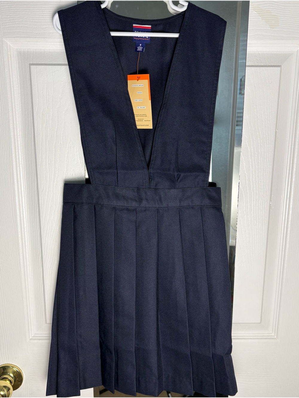 French Toast School Uniform Jumper Dress Sz 8 Girls Navy Polyester Side Zipper